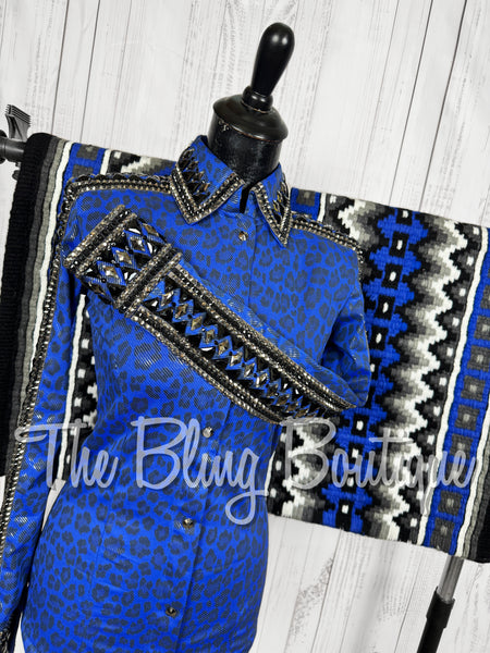 Royal Blue, Gunmetal Grey & Black Leopard Print Day Shirt Set (Small)