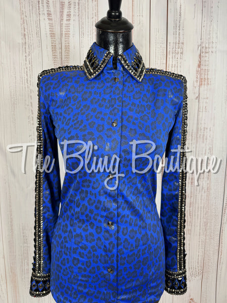 Royal Blue, Gunmetal Grey & Black Leopard Print Day Shirt Set (Small)