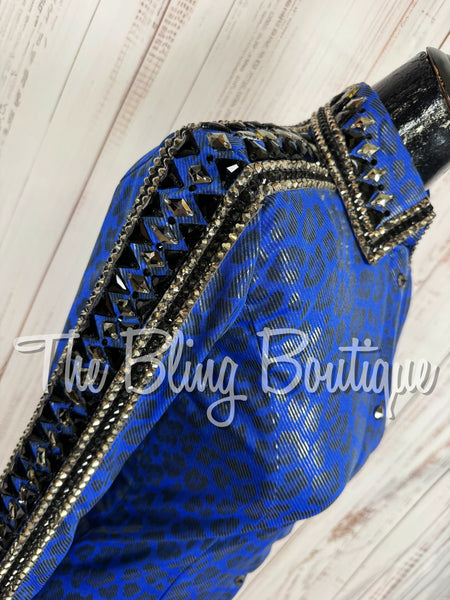 Royal Blue, Gunmetal Grey & Black Leopard Print Day Shirt Set (Small)