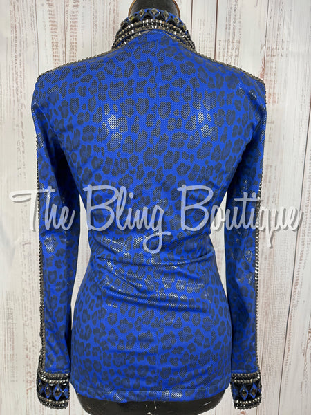 Royal Blue, Gunmetal Grey & Black Leopard Print Day Shirt Set (Small)