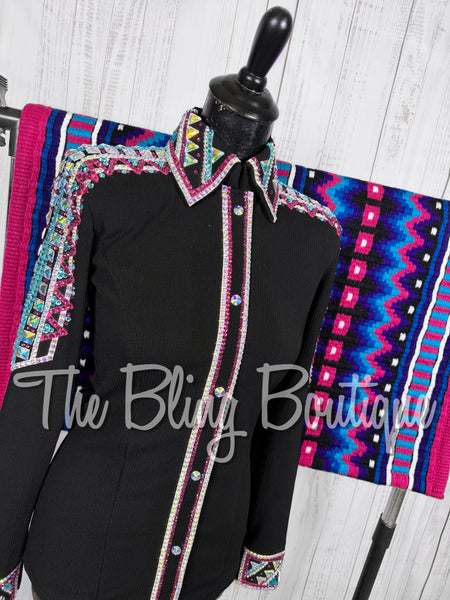 Black, Fuchsia & Turquoise Day Shirt Set (Small)