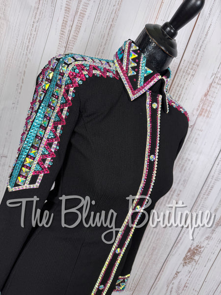 Black, Fuchsia & Turquoise Day Shirt Set (Small)