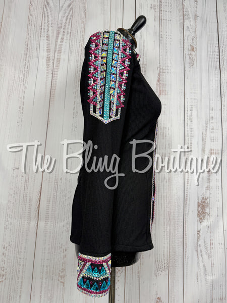 Black, Fuchsia & Turquoise Day Shirt Set (Small)