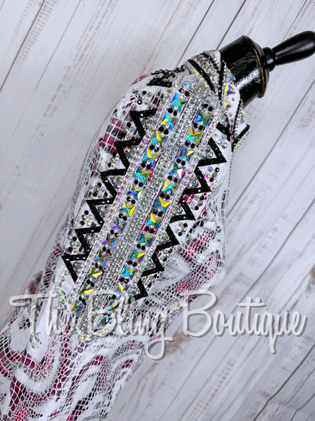 White, Fuchsia, Silver & Black Metallic Snakeskin Day Shirt Set (Small)