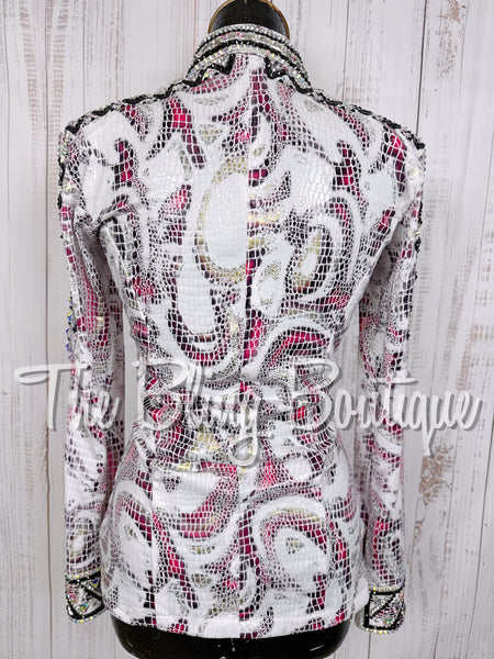White, Fuchsia, Silver & Black Metallic Snakeskin Day Shirt Set (Small)