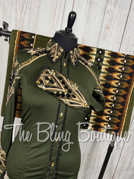 Dark Olive Green, Chocolate Brown, Tan & Black Day Shirt Set (XL)