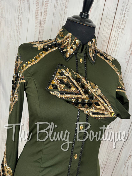 Dark Olive Green, Chocolate Brown, Tan & Black Day Shirt Set (XL)