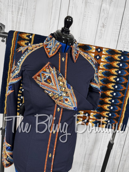 Navy Blue, Cornflower Blue, Copper & Tan Day Shirt Set (Medium)
