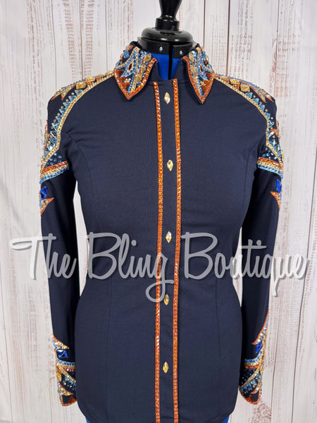 Navy Blue, Cornflower Blue, Copper & Tan Day Shirt Set (Medium)