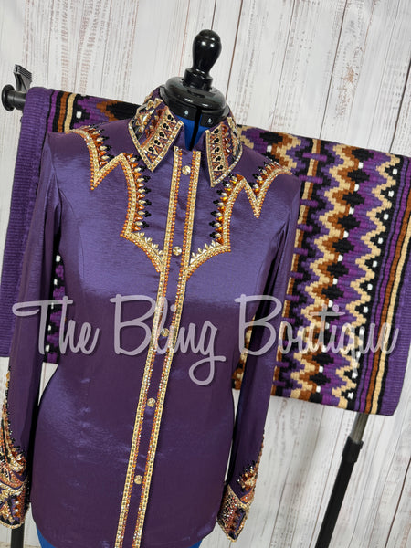 Eggplant Purple, Copper, Tan & black Day Shirt Set (Large)