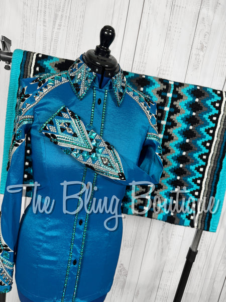 Dark Turquoise, Turquoise, Teal, Black & White Day Shirt Set (Medium)