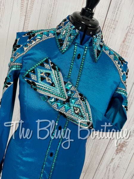 Dark Turquoise, Turquoise, Teal, Black & White Day Shirt Set (Medium)