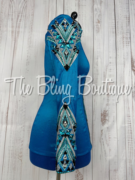 Dark Turquoise, Turquoise, Teal, Black & White Day Shirt Set (Medium)