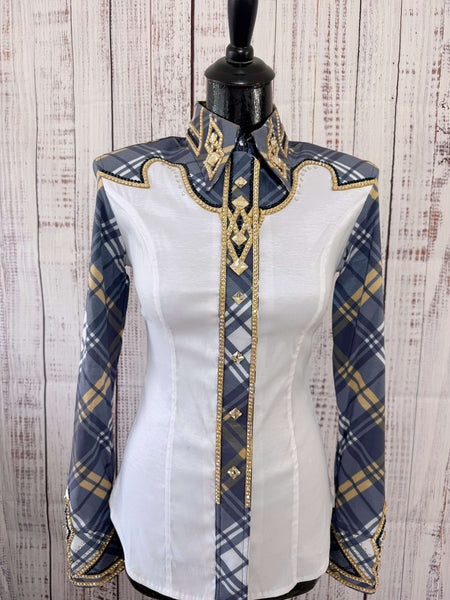 DC Custom Label - White, Navy & French Tan Plaid Day Shirt Set (S)