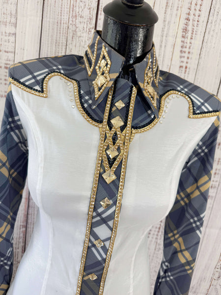 DC Custom Label - White, Navy & French Tan Plaid Day Shirt Set (S)