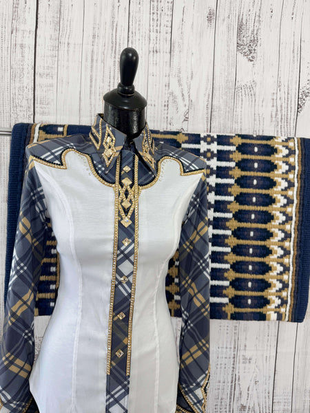 DC Custom Label - White, Navy & French Tan Plaid Day Shirt Set (S)