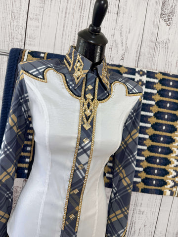 DC Custom Label - White, Navy & French Tan Plaid Day Shirt Set (S)