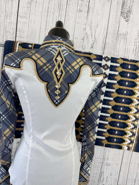 DC Custom Label - White, Navy & French Tan Plaid Day Shirt Set (S)