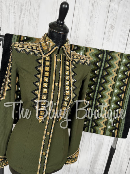 Olive Green, Tan & Black Day Shirt Set (Small)