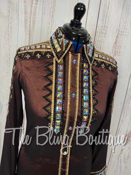 Chocolate Brown, Tan & Black Day Shirt Set (Large)