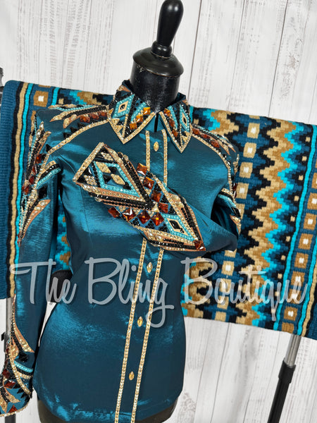 Ocean Teal, Black, Copper & Tan Day Shirt Set (XS/S)