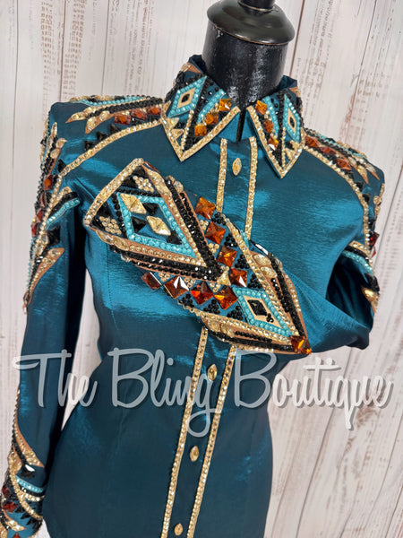 Ocean Teal, Black, Copper & Tan Day Shirt Set (XS/S)