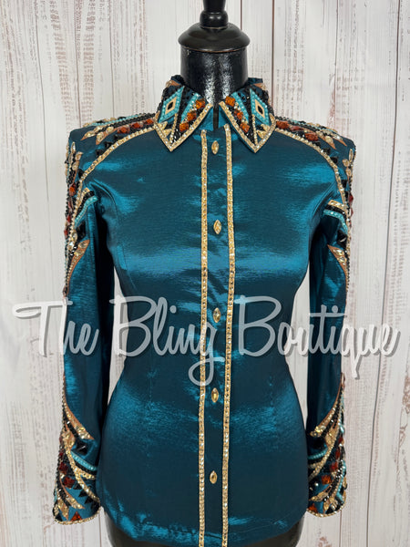 Ocean Teal, Black, Copper & Tan Day Shirt Set (XS/S)