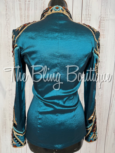 Ocean Teal, Black, Copper & Tan Day Shirt Set (XS/S)