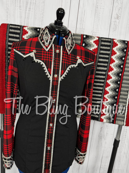 Black, Red & White Plaid Day Shirt Set (Large)