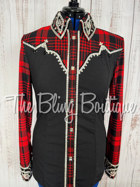 Black, Red & White Plaid Day Shirt Set (Large)