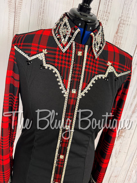 Black, Red & White Plaid Day Shirt Set (Large)