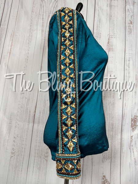 RE-ORDER Ocean Teal, Bronze, Teal & Tan Day Shirt Set (Choose Your Size)