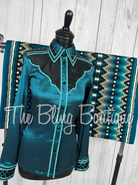Ocean Teal, Black & Teal Day Shirt Set (Small)