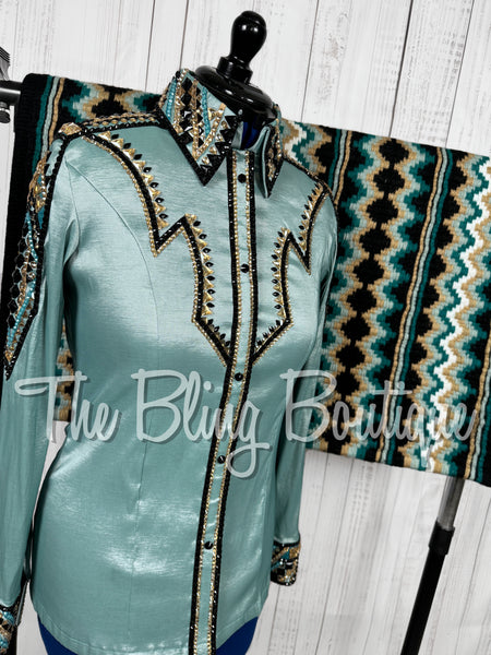 Sea Foam, Teal, Black & Tan Day Shirt Set (Large)