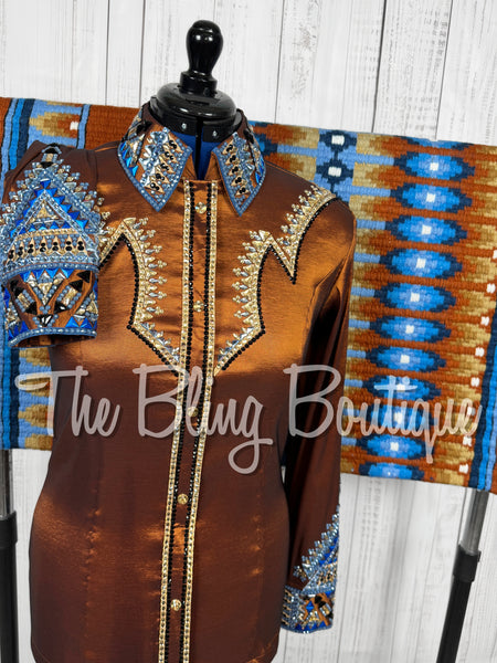 Rust, Cornflower blue, Tan & Black Day Shirt Set (Large)