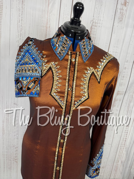 Rust, Cornflower blue, Tan & Black Day Shirt Set (Large)