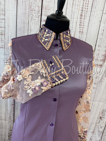 Orchid & Peach Day Shirt With Beaded Lace Sleeves (3XL)