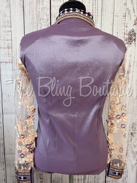 Orchid & Peach Day Shirt With Beaded Lace Sleeves (3XL)