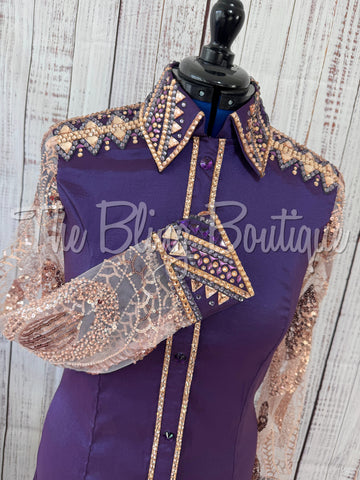 Purple & Peach Day Shirt With Beaded Lace Sleeves (L)