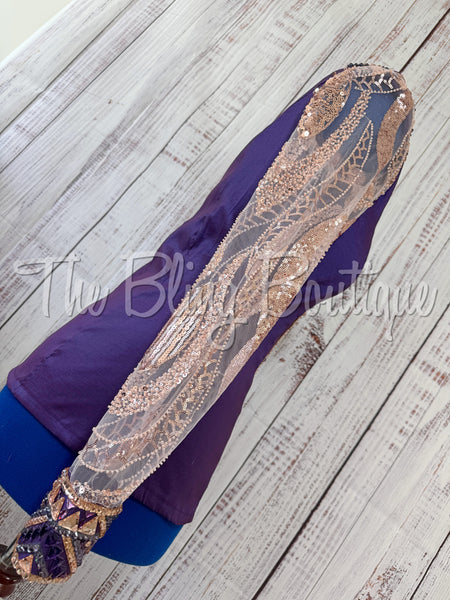 Purple & Peach Day Shirt With Beaded Lace Sleeves (L)
