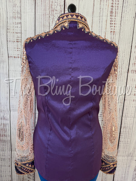 Purple & Peach Day Shirt With Beaded Lace Sleeves (L)