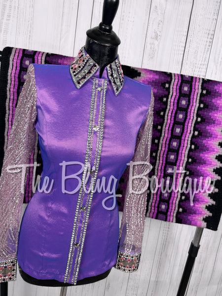 Lavender, Purple & Pink Day Shirt Set With Lace Sleeves (Small)