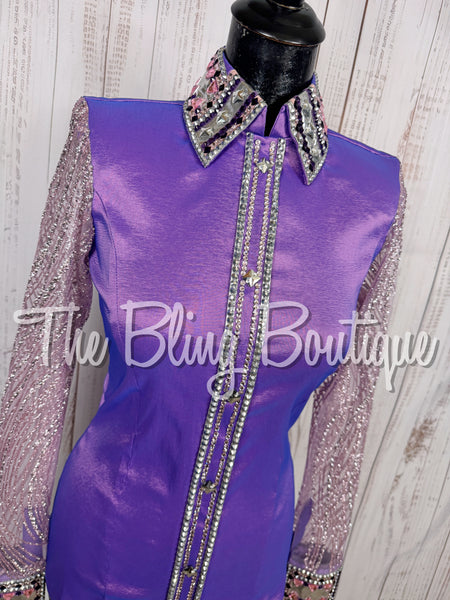 Lavender, Purple & Pink Day Shirt Set With Lace Sleeves (Small)