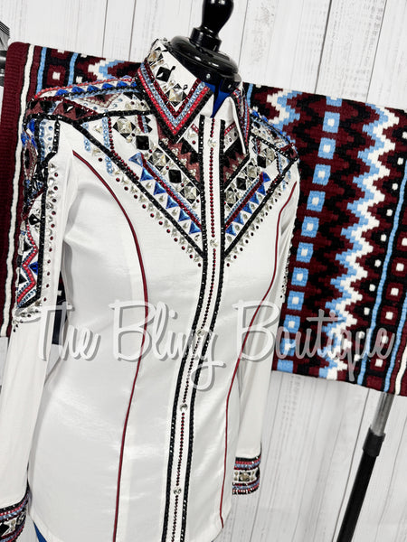 White, Burgundy & Cornflower Blue Day Shirt Set (Large)