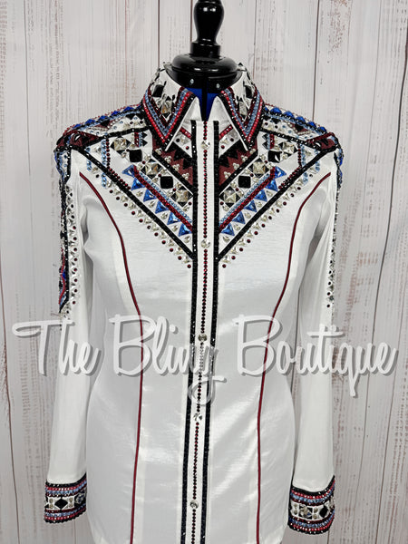 White, Burgundy & Cornflower Blue Day Shirt Set (Large)