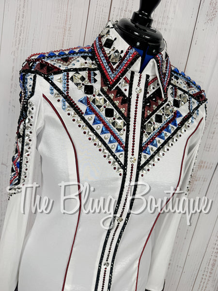 White, Burgundy & Cornflower Blue Day Shirt Set (Large)