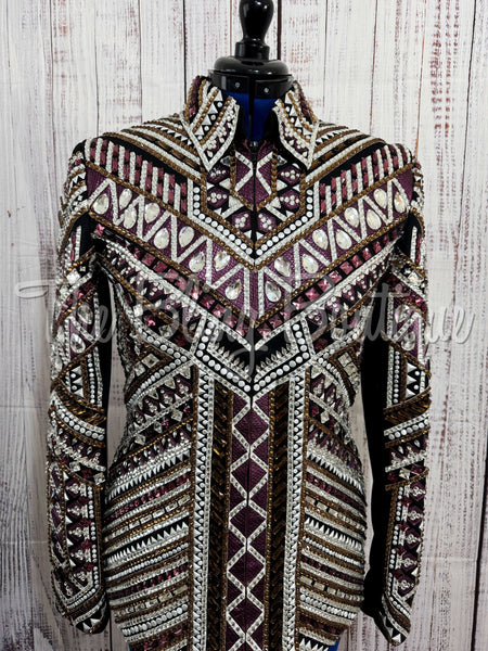 Purple & Gold Day Shirt With Sheer Lace Sleeves (S)