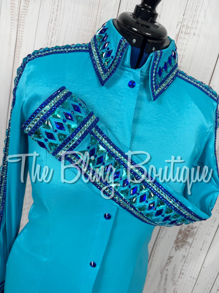 Turquoise & Royal Blue Day Shirt Set (Medium)