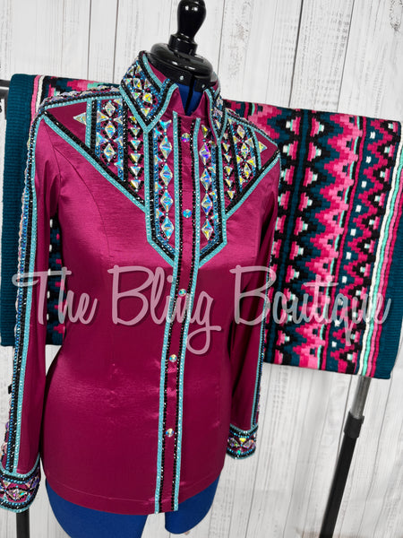 Raspberry, Teal & Turquoise Day Shirt Set (Medium)