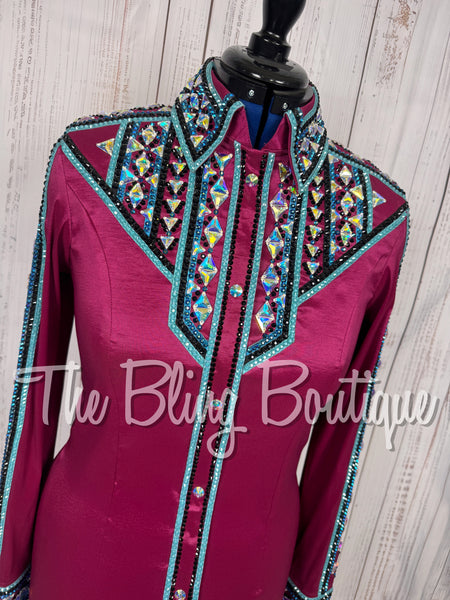 Raspberry, Teal & Turquoise Day Shirt Set (Medium)